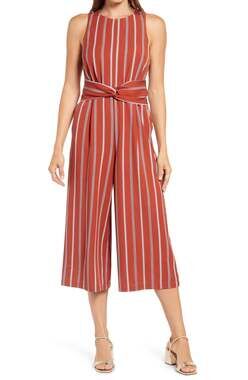 1901 Twist Front Sleeveless Jumpsuit Orange Stripe Size XXL New